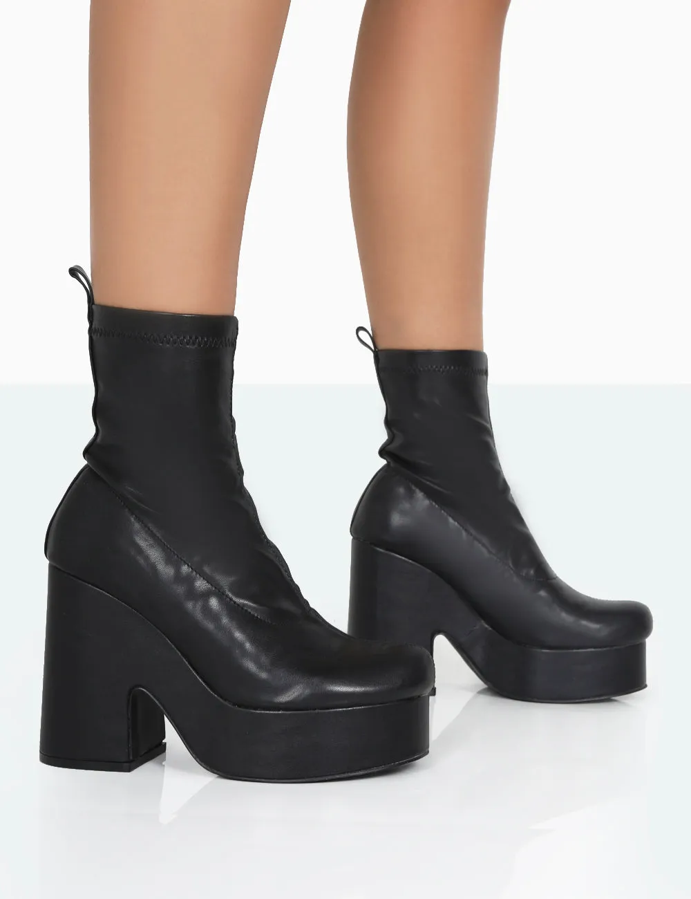 Trix Black Stretch PU Platform Ankle Boots