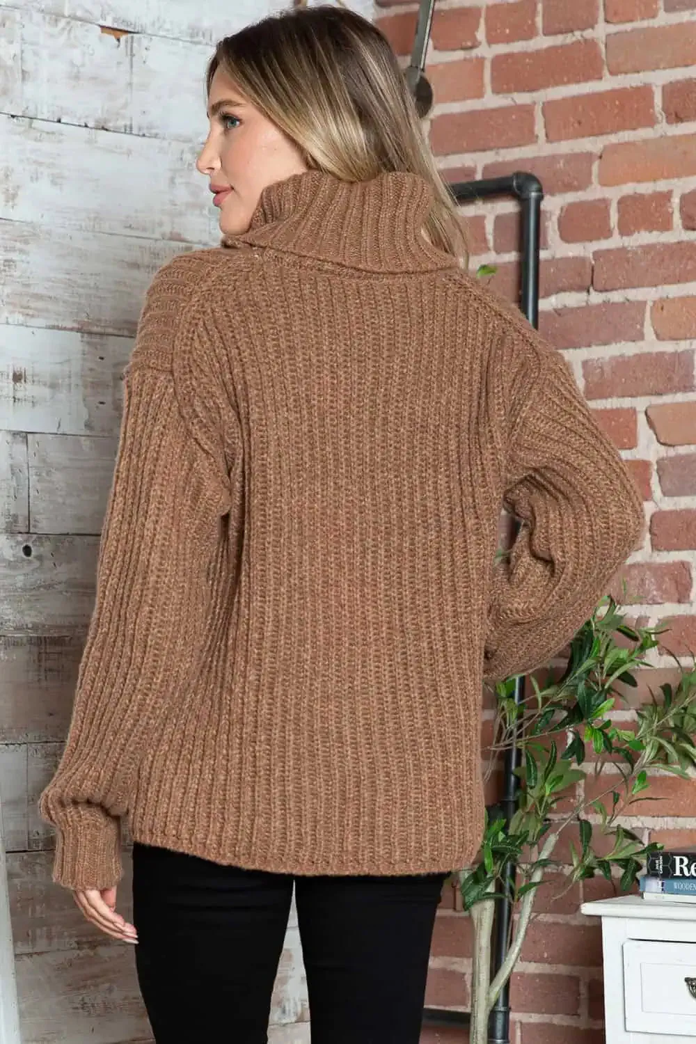 Turtleneck Dropped Shoulder  Pullover Sweater