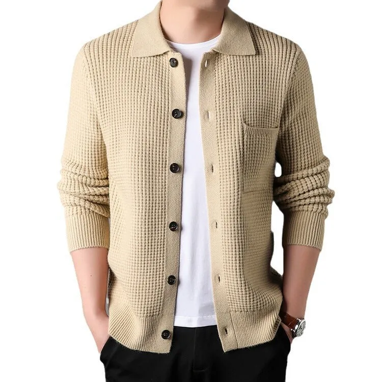 Twist Jacquard Lapel Sweater Cardigan Men's Outer Wear