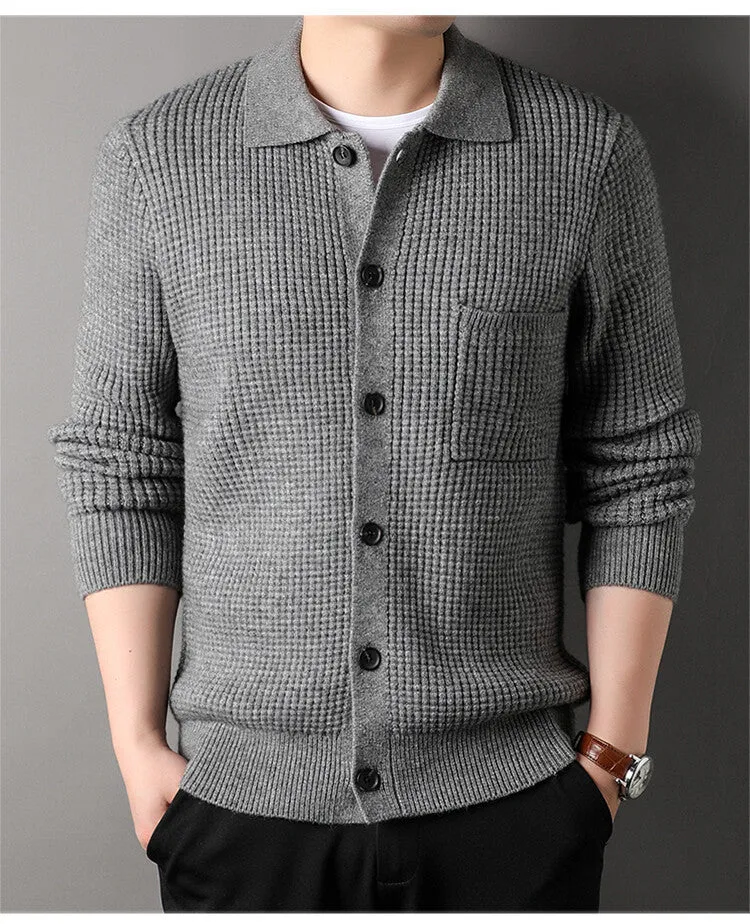 Twist Jacquard Lapel Sweater Cardigan Men's Outer Wear