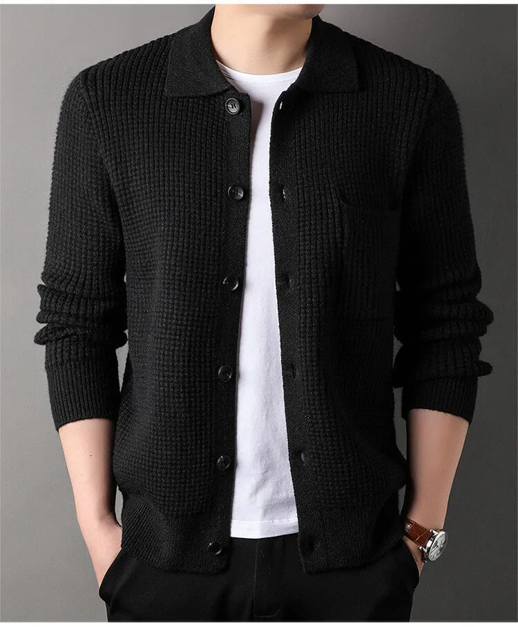 Twist Jacquard Lapel Sweater Cardigan Men's Outer Wear