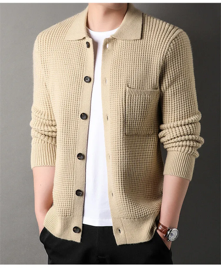 Twist Jacquard Lapel Sweater Cardigan Men's Outer Wear