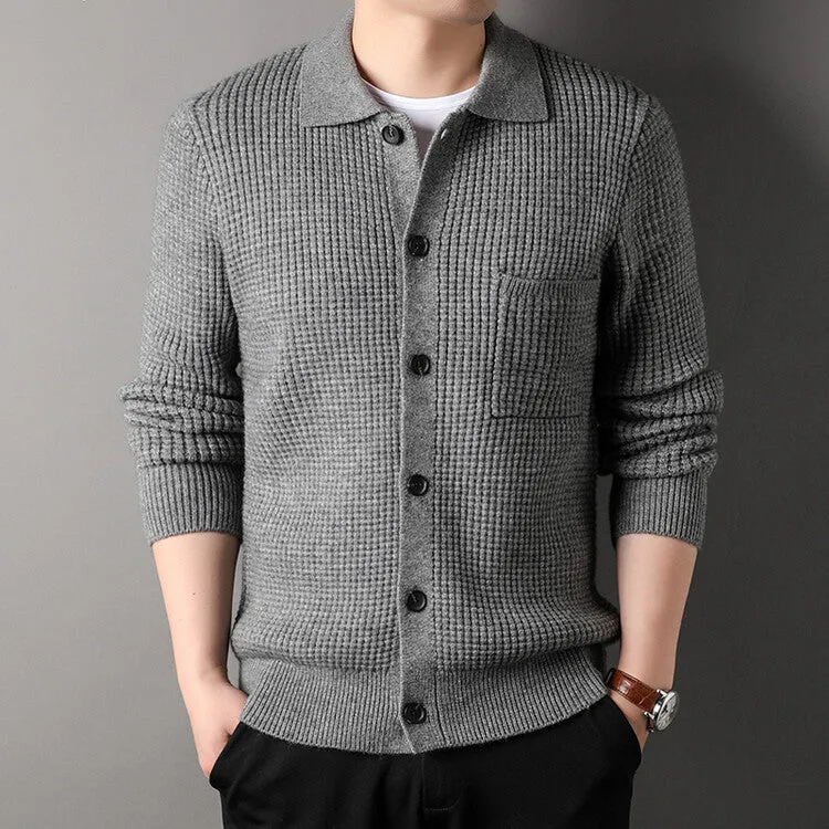 Twist Jacquard Lapel Sweater Cardigan Men's Outer Wear