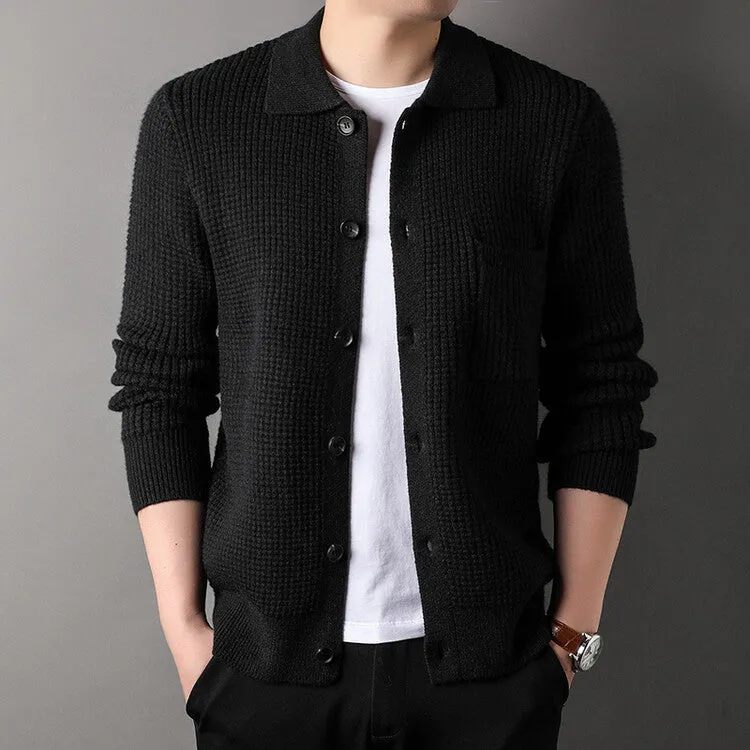 Twist Jacquard Lapel Sweater Cardigan Men's Outer Wear