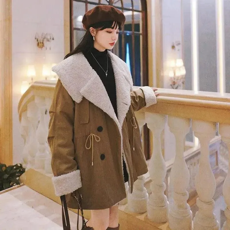 Winter New Mid-length Lamb Wool Coat With Large Lapel