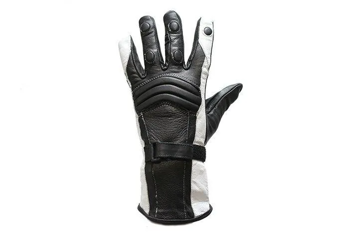 Womens White Full Finger Leather Gauntlet Gloves, GLZ60-WHITE-DL