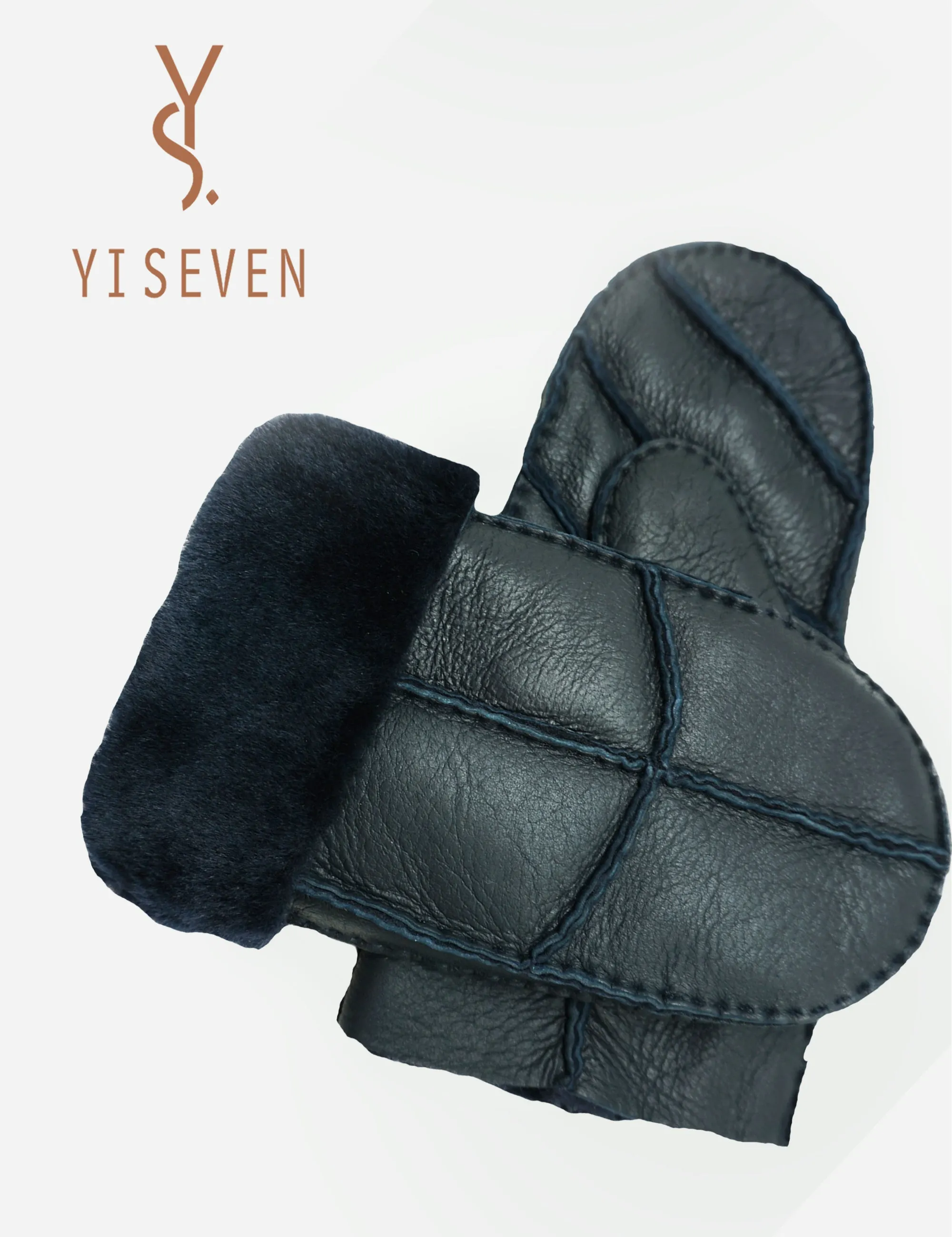 YISEVEN Men's Sheepskin Shearling Leather Gloves(Mittens)