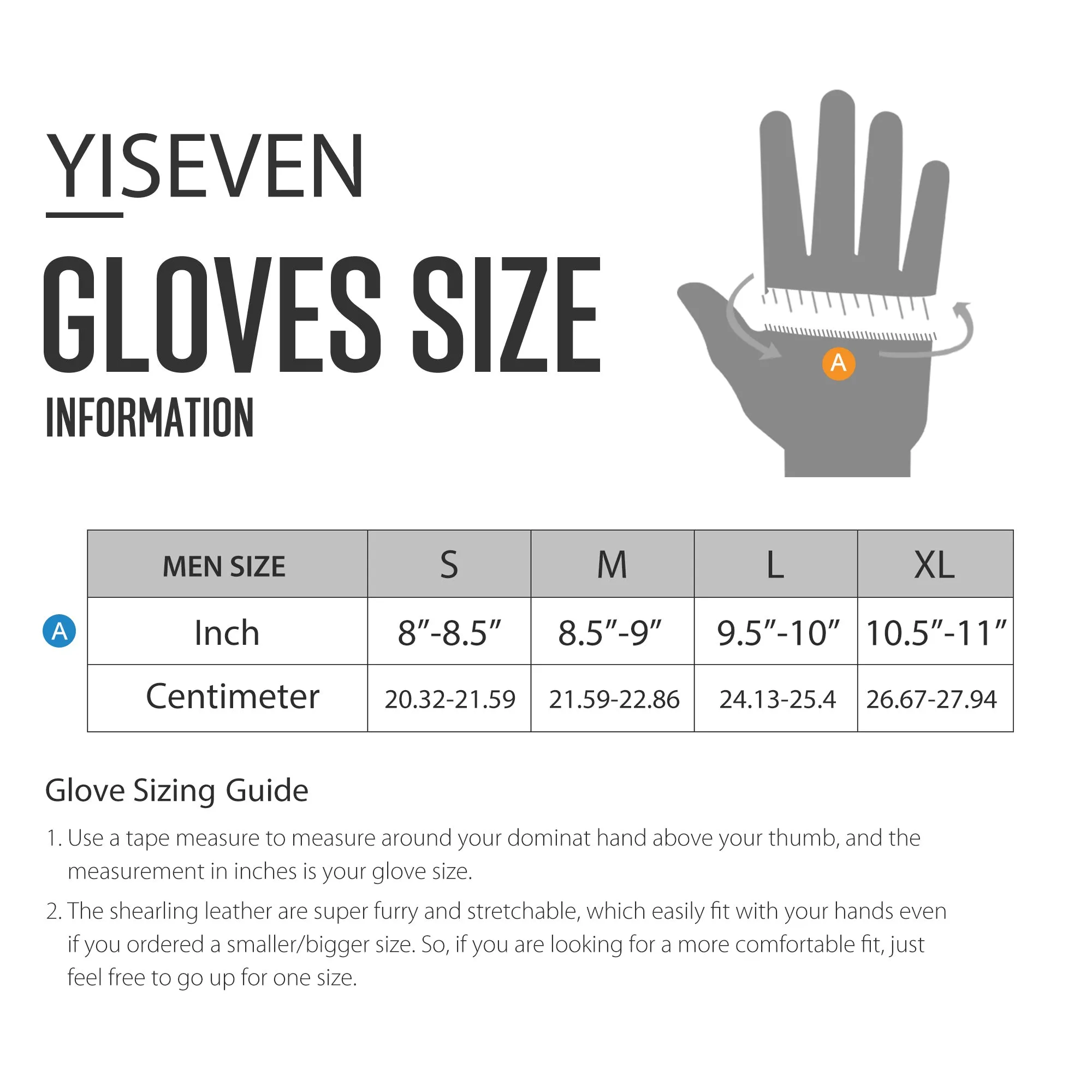 YISEVEN Men's Sheepskin Shearling Leather Gloves(Mittens)